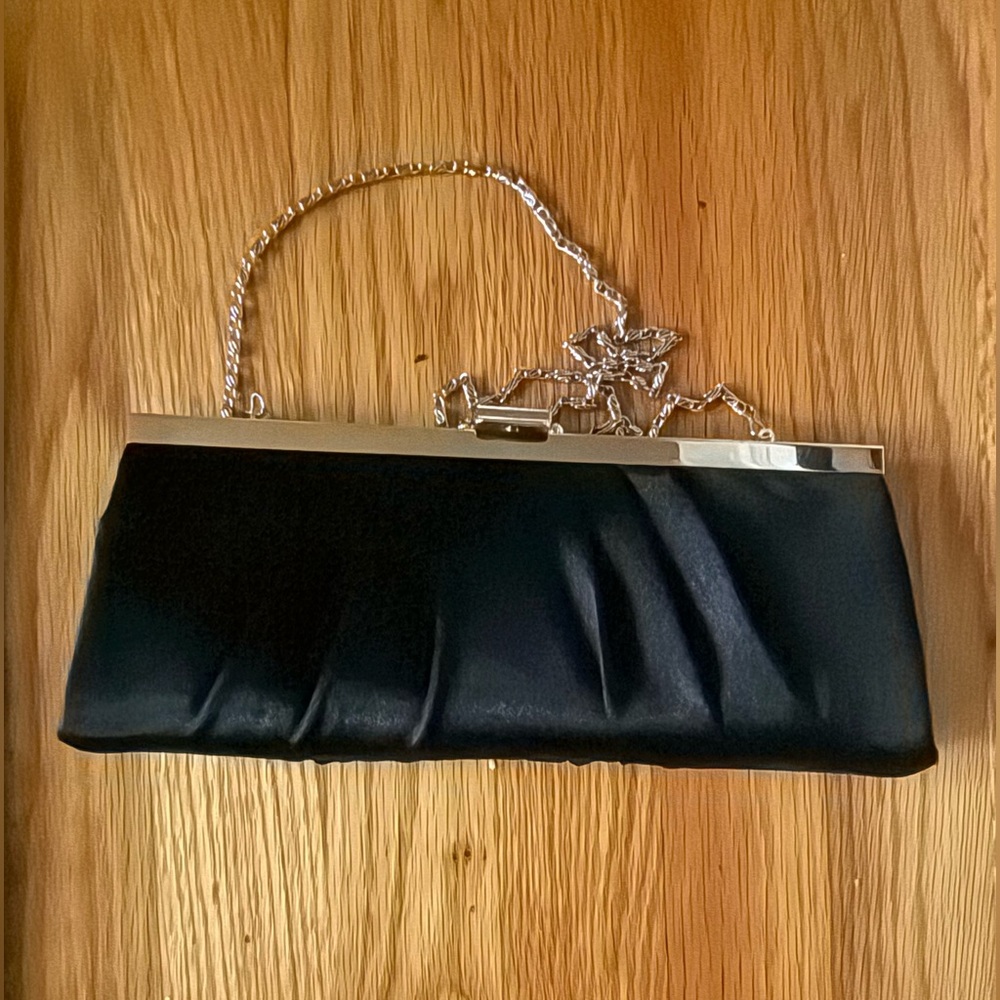 Gunne Sax Jessica McClintock Black Clutch with Silver Hardware Vintage
